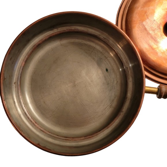 Antique Round Shape Copper Metal‎ Saute Frying Pan With Lid Size 9 x 9.5 - Picture 6 of 9
